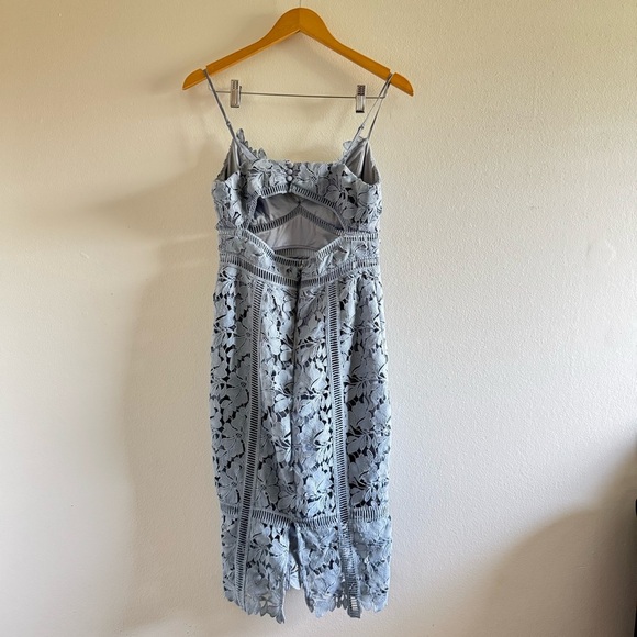 Bardot Dusty Blue Botanical Lace Midi Dress size Small - Picture 4 of 14